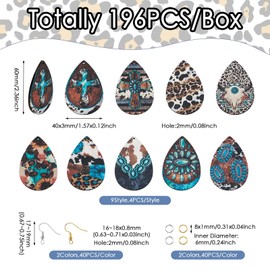Craftdady Teardrop Wooden Earring Making Kit Western Charms Cow Turquoise Leopard Print Charms with Hooks Open Jump Rings Bohemian Earring for Women