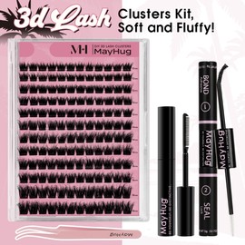 Mayhug Eyelash Extensions Set, 3D Volume Eyelash Extension, 144 Pieces, Artificial Eyelashes Set, 10-18 mm, D Curl Eyelash Clusters Set with Eyelash Glue and Eyelash Applicator (Fabuluxe Set)