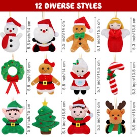 Fovths 12 Pieces Christmas Mini Stuffed Animals 5.7 Inch Snowman Santa Elk Elf Christmas Tree Hanging Plush Toys Tiny Plush Dolls for Christmas Party Favors Gift Key Chain