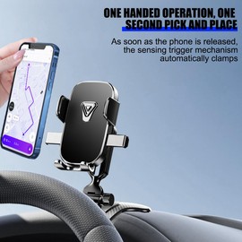 TSUGAMI Dashboard Car Phone Holder, 360° Rotating One Hand Operation Clip Vehicles Smartphones Stand Mount, Adjustable Automotive Cellphone Cradle, Universal for SUV, Truck RV (Style B)