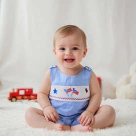 fhutpw Newborn Baby Boys Clothes Jumpsuit Sleeveless Plaid Overalls 4th of July Romper Clothes for Casual Daily (Blue, 3-6 Months)