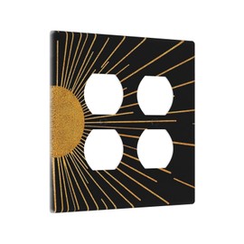 CZRPKEN Decorative Outlet Covers Gold Sun Mid Century Boho Minimalist Geometric 2 Gang Wall Plate Cover Double Duplex Receptacle Two Switch Light Switch Plate Jumbo Dual Electrical Gfci Face Plate