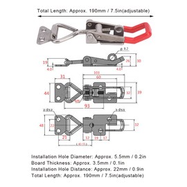 Toggle Clamp Latch Quick Latch Stainless Steel Adjustable Lever Handle, Strong Clamping Force for Woodworking Projects and Metalworking, 304 Stainless Steel Material