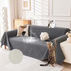 Deep Dream Cat-Scratch Resistant Couch Cover, Waterproof Sofa Cover for 3 Cushion Couch Washable, Pet Friendly Couch Protectors Anti Slip Thickened Sofa Slipcovers for Dogs Pets, 71" x 134",Dark Grey