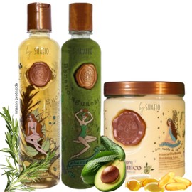RITUAL BOTANICO KIT 3 Crecimiento Acelerado Ultra Reparador S.O.S de Origen Botánico: Shampoo de Romero, Mascarilla para el Cabello Bomba Capilar, Acondicionador Intensivo PLEX (+ OBSEQUIO TRENDY)