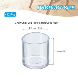 PATIKIL Round Rubber Chair Leg Caps Tips 3/4", 32 Pcs Plastic Furniture Leg Floor Protectors No Scratches No Noise for Chair Leg Protect Hardwood Floor, Transparent
