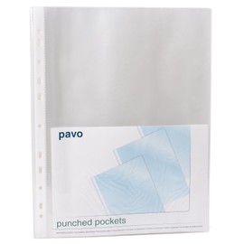 Pavo - Premium Punched Pocket PP A4 60 Microns, Crystal Clear x100 (Pack of 100)