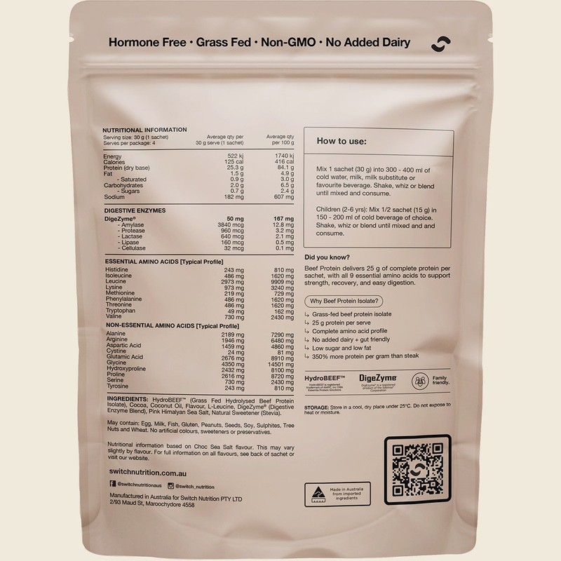 Switch Nutrition Beef Protein Isolate Sample Pouch 4x30g