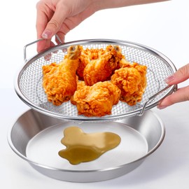 Oil Filter Tray, Stainless Steel Mesh Drain Basket Colanders Air Fryer Accessories for Fried Food Draining Rack Barbecue Grill Tray Net Draining Pan Strainer for Vegetable Dessert
