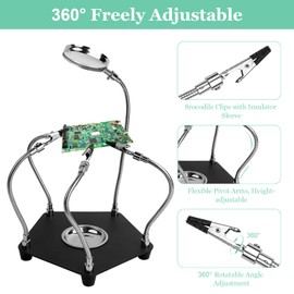 JOLIGAEA Third Hand Soldering, Soldering PCB Holder Tool with 3 x Magnifying Glass, Soldering Holder with 4 PCB Columns, Soldering Station Helping Hand, PCB Holder Soldering Aid for Welders, Crafts