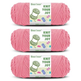 Besgeer Yarn for Crocheting, Knitting, Tufting, Craft, 3 Pack of 100g/3.5oz Crochet Yarn, 4 Medium (Worsted), 327 Yards - Acrylic (Pink)