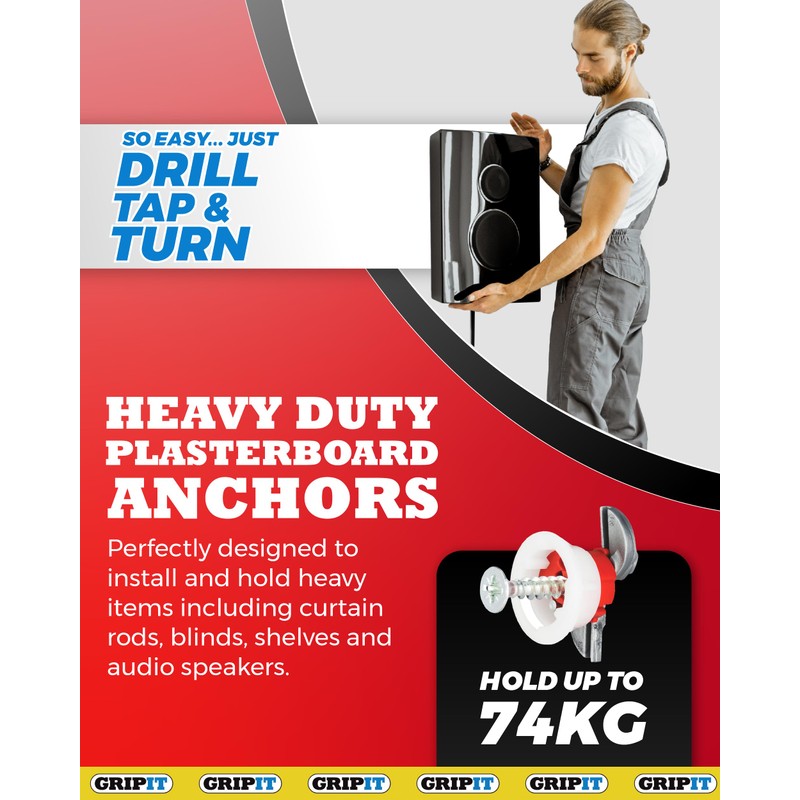 Gripit Red Plasterboard Fixings - Pack of 8 - Heavy