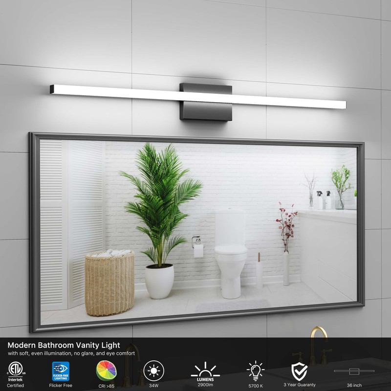 FWASTT 36Inch LED Bathroom Vanity Light Bar 5700K Dimmable Led