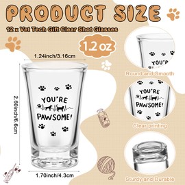 FoldTier 12 Sets Vet Tech Week Gifts Shot Glasses with Thank You Cards Bags for Veterinary Technician Bulk Appreciation Gifts (You're Pawsome)