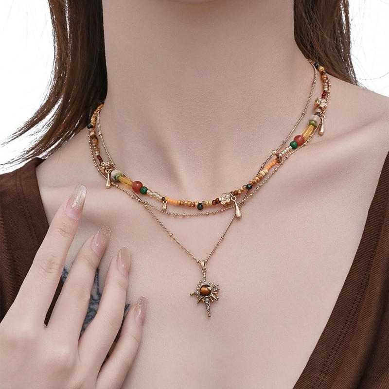 MASW Retro nostalgic flower necklace bohemian style colorful beaded necklace