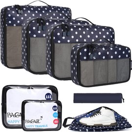 BAGAIL 8 Set/9 Set Packing Cubes Luggage Packing Organizer for Travel, Suitcase Packing Bags for Travel Accessories(Navy Dot, 8 Set)