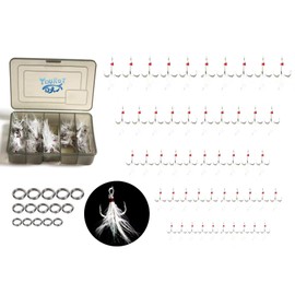 YOUHOT 50pcs High Carbon Steel Treble Hooks and 15pcs Split Rings for Fishing Lure (Feathers)
