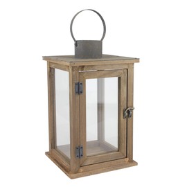 Stonebriar SB-5174B Rustic 12.5" Wooden Candle Lantern, Large, Brown