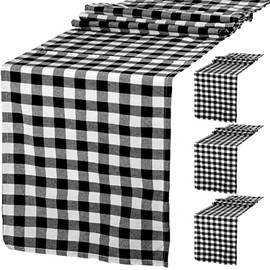 Paquete de 4 caminos de mesa a cuadros Buffalo Check Collection en blanco y negro de 14 x 72 pulgadas, diseño de búfalo a cuadros clásicos para cena familiar, granja, boda, Acción de Gracias
