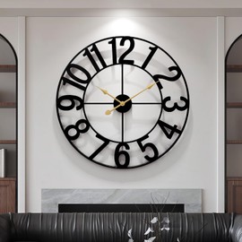 HEBOIX Large Wall Clock for Living Room,Decorative Round Modern Wall Clock,Digital Silent Black Clock Battery Operated for Bedroom/Kitchen/Entryway/Office/Farmhouse 32Inch