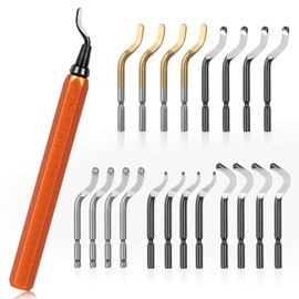 KOMABLEN Pack of 21 Deburring Metal Tool Universal, Hand Deburring with 20 High-Speed Steel Blades, 360° Rotating Deburring Tool, 3D Printer Accessories for Plastic, Aluminium, Stainless Steel, Orange