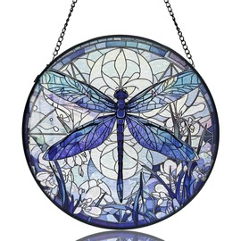 Dragonfly Decor Suncatcher Stained Glass Window Hanging - Handmade Artistic Suncatchers for Windows Hanging，6.3 inch