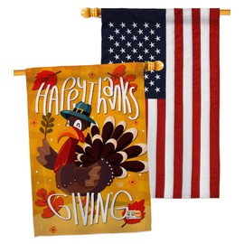 Ornament Collection HP192043-BOAC Happy Thanksgiving Turkey Fall Impressions Decorative Vertical 28" x 40" Double Sided USA - Embroidery House Flags Pack