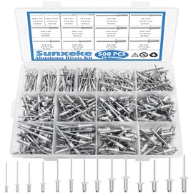 Sunxeke 500pcs Pop Rivets Aluminum Rivets Assortment Kit (3/32 1/8 5/32 3/16 1/4inch),14 Sizes Assorted Blind Rivets for Assembling RV,Furniture and Plastic Frame Windows(Silver)