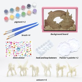 TENYEAH DIY 3D Painting Kit, Art & Craft Set for Kids with Background Board, Statues, Sticker, Brush & Pigment, Creative Ideas Birthday Gifts for Girls Age