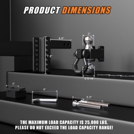 TIROL 2 Inch Adjustable Trailer Hitch Receiver with Shackle - 4 Inch Drop/Rise Drop Hitch, 2'' & 2-5/16'' Ball Hitches, 25000 Lbs Heavy Duty Towing Ball Mount, RVs, Campers, Boat Trailers