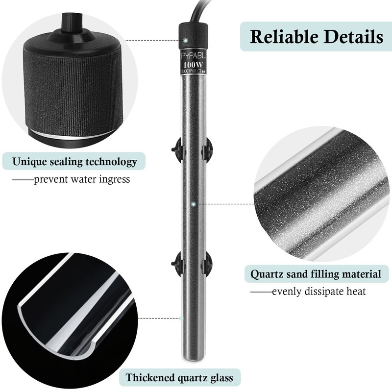 PYPABL Mini Submersible Aquarium Heater, 25W 50W 100W Small Heater