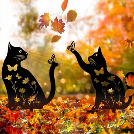 2pcs Iron Cat Garden Statues Silhouette Dog Dog Metal Decorations,Garden Ornament Outside Animal Yard Decor for Grassland,Outdoor Statues,Lawn Decorations,Dog Lover,Black Lab Gifts,Metal Animal