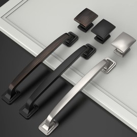 Amerdeco 10 Pack Oil Rubbed Bronze Cabinet Knobs 1-1/8 Inch Single Hole Cabinet Handles Dresser Knobs Square Drawer Knobs and Pulls for Bathroom Cabinets ZH0011