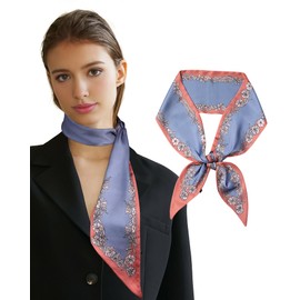 AWAYTR Long Silk Feel Scarf Women Hair Scarf Satin Neck Scarf Tie Bandana Headband Scarf Edge Wrap Head Scarf Purse Handbags (Blue +Red-Brown)