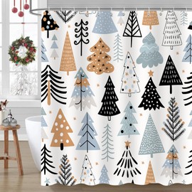 Sokdcam Christmas Shower Curtain, Blue Merry Christmas Tree Bathroom Curtains Accessory, Winter Xmas Holiday Waterproof Fabric Shower Curtains Set for Bathroom Decor Set 72x72 Inch