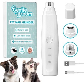 Gentle Groom Dog Nail Grinder - Low Noise Electric Dog Nail Trimmer in 2 Speed Modes - Guarded Rechargeable Dog Nail Cutters with Diamond Grinder for Toenail and Claw Grooming for Pets in