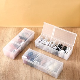 AceOrbit 3 Pack Clear Cable Organizer Box with Wire Ties and Label, Plastic Cord Charger Storage Box with Lid Stackable Cable Storage Wire Case for Desk Drawer Office Home Organization and Accessories