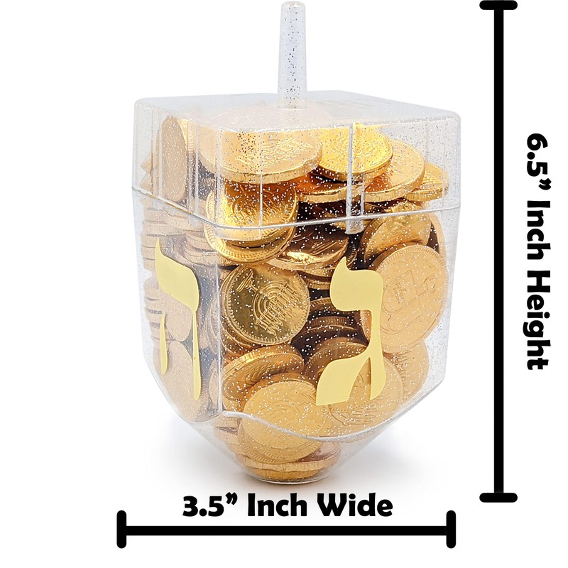 Jumbo Hanukkah Fillable 6.5" Inch Dreidel, Stands Straight on Table,