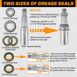 GREPSPUD 4Sets 25580 14125A Trailer Axle Hub Bearings Kit, with 21333TB/10-10 22333TB/10-36 Grease Seals 2.72'' Dust Caps Cotter Pins Spindle Nuts & Washers for 7000 lbs Trailer #D42 Tapered Spindle