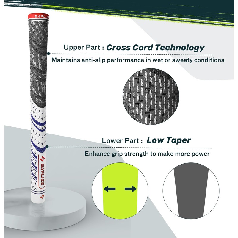 SAPLIZE 13 Golf Grips, Standard, White, All Weather Multi Compound