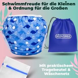 KIDVERSE Baby Swim Nappy, 0-3 Years, Skin-Friendly Swim Nappies, Reusable & Absorbent, Baby Swim Nappy Including Carry Bag & Laundry Net, Size Adjustable Swim Nappies Baby