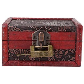 FTVOGUE European Vintage Wooden Jewelry Cosmetics Storage Box Container Holder Home Decor with Lock