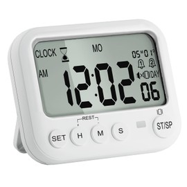 VEHHE Digital Egg Timer with Countdown & Stopwatch - Kitchen Timer with Large LCD, Vibration, Silent Mode, 2 Alarms, 12/24h Display, Magnet & Flashing Light - Digital Timer for Kitchen, Learning