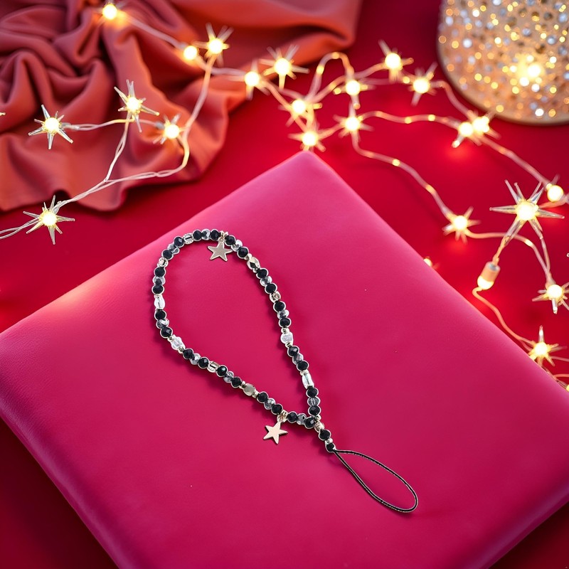 Czhotg Black Five-Pointed Star Pendant Beaded Strap, Cute Mobile Phone