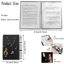 Yharnamite Music File Binder - A4 Score Folder, Waterproof Writable 50 Pages Spiral Bound Sheet Holder, Storage Folder for Music Stand (A)
