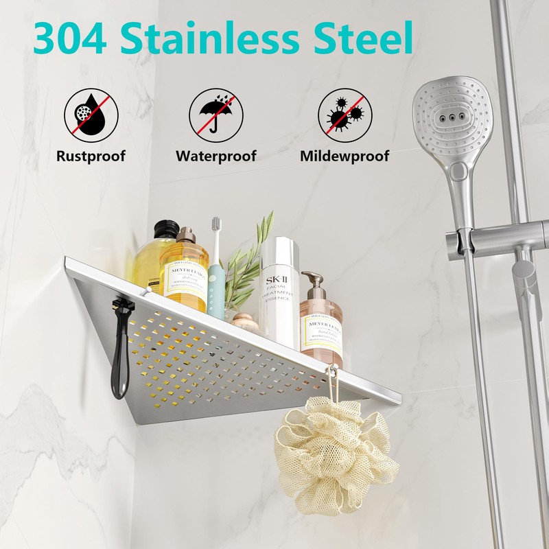 Qeke 10" Bathroom Corner Shelf, 2 Pack Recessed Shower Shelf