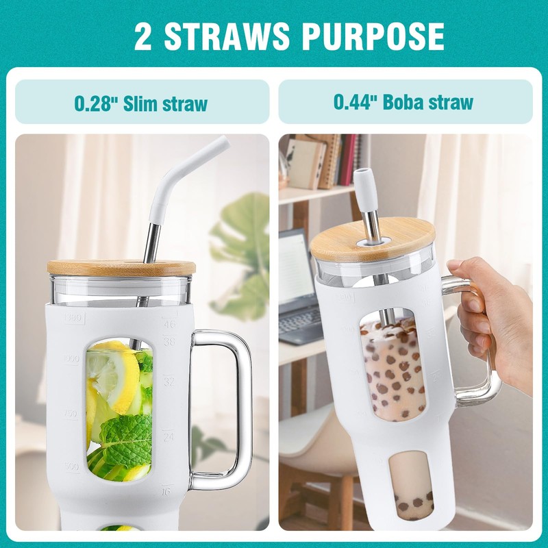 WINSA Glass Tumbler with Lid and Straw, 46 oz Iced
