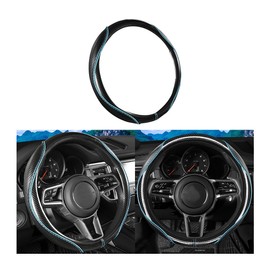 TNAIYH Carbon Fiber Car Steering Wheel Cover, 15 Inch Leather Breathable Vehicle Steering Wheel Protecter, Automotive Interior Decoration Accessories, Universal Fit (Black/Blue)