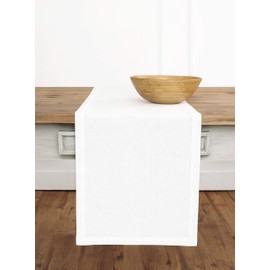 Solino Home Linen Table Runner – White, Fete, 14 x 36 Inches – 100% Pure Linen Table Runner for Fall, Thanksgiving, Christmas, Holidays – Machine Washable and Handcrafted from European Flax