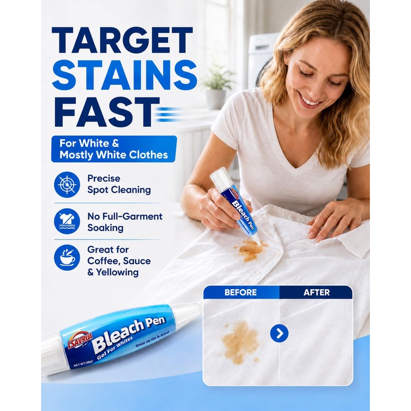 LSAVRUA Bleach Pen for Clothing, Bleach Gel Stain Remover Pen
